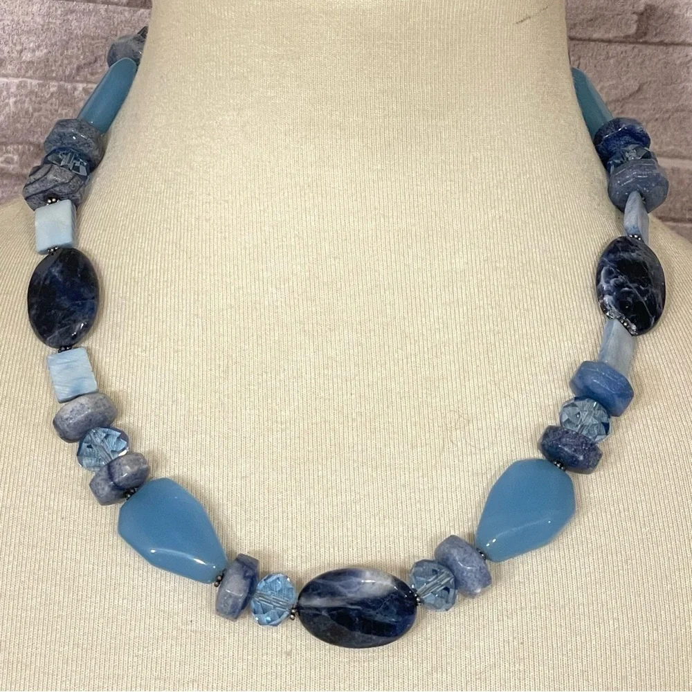 Donna Dressler Vintage 925 Sterling Blue Sodalite Mother Of Pearl Aventurine gla